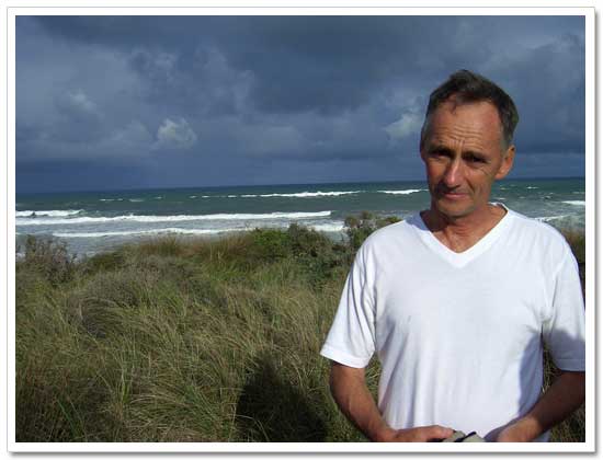 Muriwai beach on Auckland's rugged west coast – storm brews behind me...
